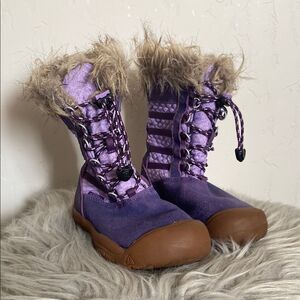 Purple Kids Boots with Faux Fur Trim